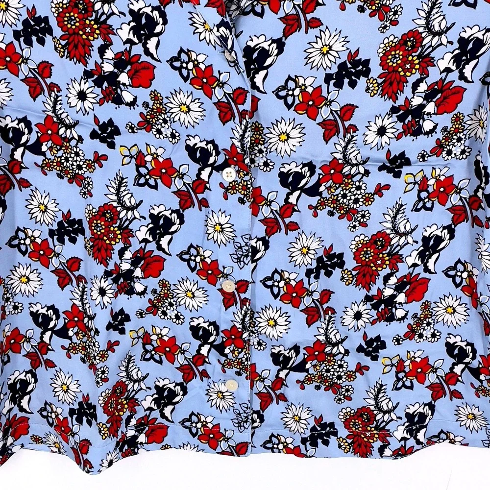 Calvin‎ Klein Jeans Womens Floral Blue Red Shirt Button Down Short Sleeve XL